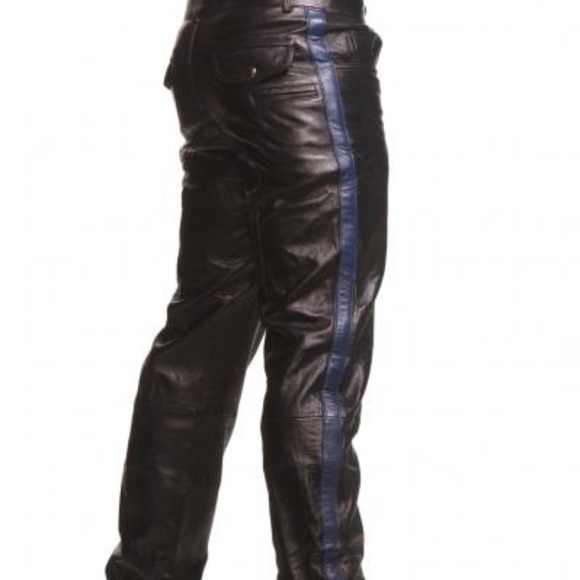 Police Leather Pants With Blue Stripe